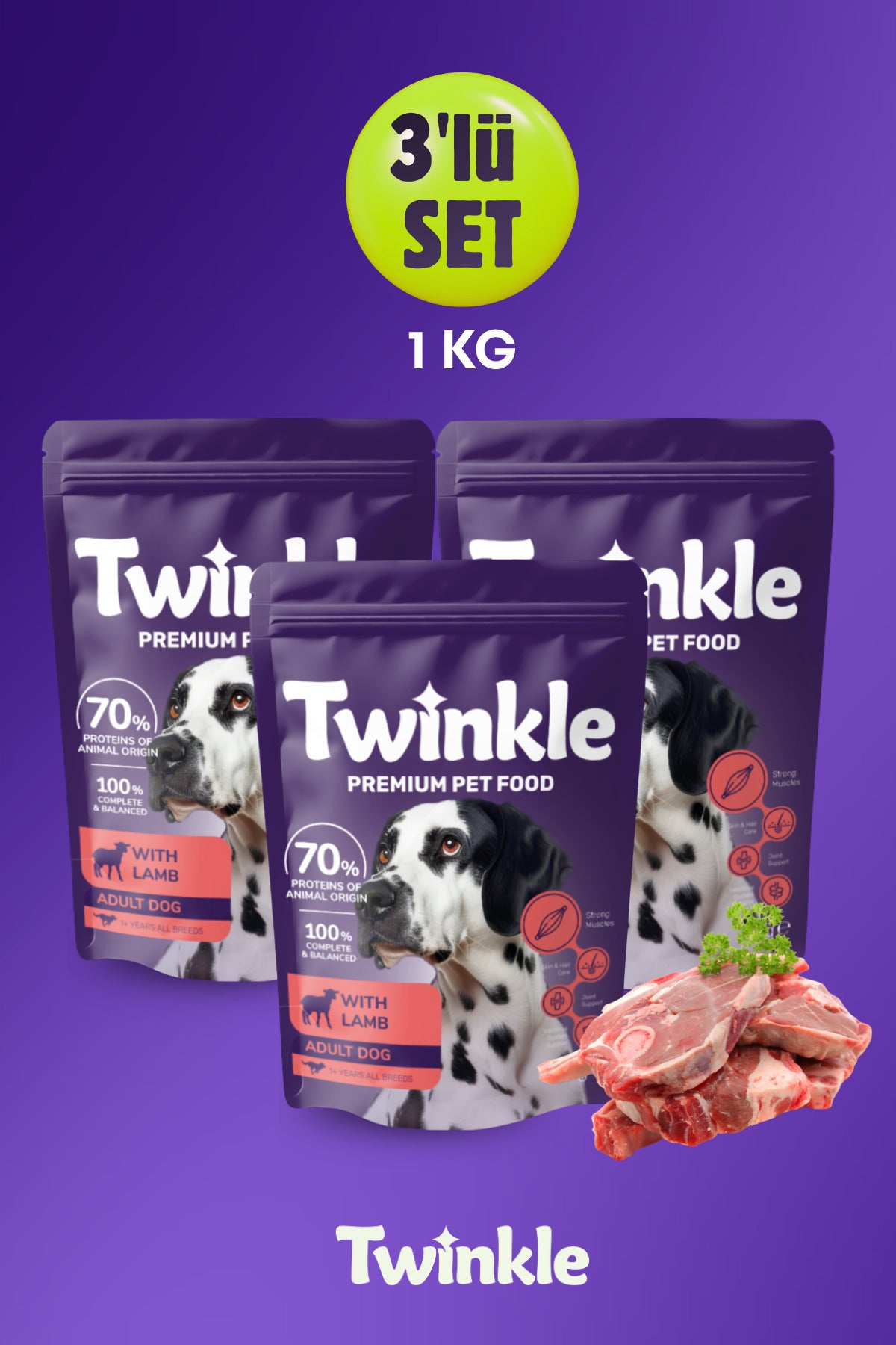 Kuzulu Yetişkin Köpek 1 Kg x 3 Adet Avantajlı Paket Köpek Maması