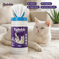 Twinkle Premium Islak Mendil 50 Adet - beyaz kedi yanında silindir kutu