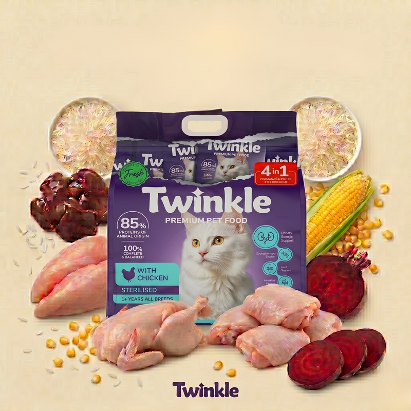 Twinkle Tavuklu Kısırlaştırılmış Kedi Maması 4 Kg. (4 in 1)